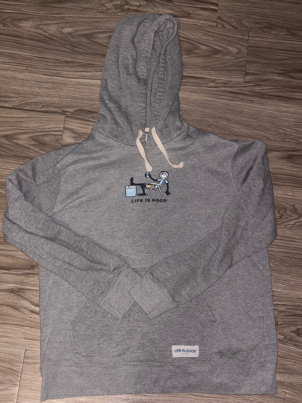 Life Is Good Gray Hooded Sweatshirt with Small Graphic